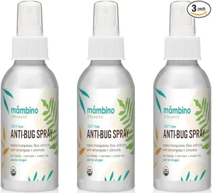 Anti-Bug Spray DEET-Free – Organic, 3-Pack All-Natural Bug Spray Made with Nourishing Essential Oils – Bug Repellent for Babies, Kids, Adults, Camping, & More by Mambino Organics, 4 Oz.