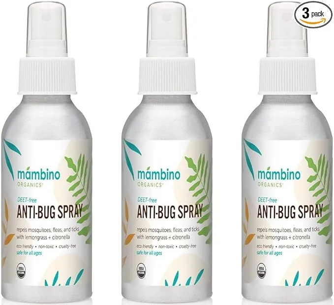 Anti-Bug Spray DEET-Free – Organic, 3-Pack All-Natural Bug Spray Made with Nourishing Essential Oils – Bug Repellent for Babies, Kids, Adults, Camping, & More by Mambino Organics, 4 Oz.