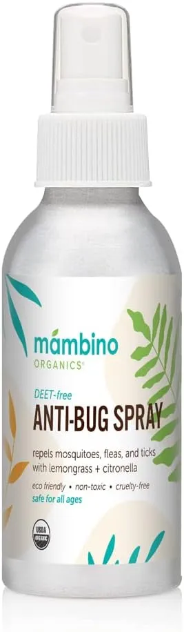 Anti-Bug Spray DEET-Free – Organic, All-Natural Bug Spray Travel Size Made with Nourishing Essential Oils – Bug Repellent for Babies, Kids, Adults, Camping, & More by Mambino Organics, 2.7 Oz