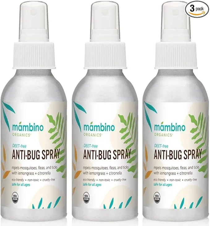 Anti-Bug Spray DEET-Free – Organic, All-Natural Bug Spray Travel Size Made with Nourishing Essential Oils – Bug Repellent for Babies, Kids, Adults, Camping, & More by Mambino Organics, 3-Pack, 2.7 Oz.
