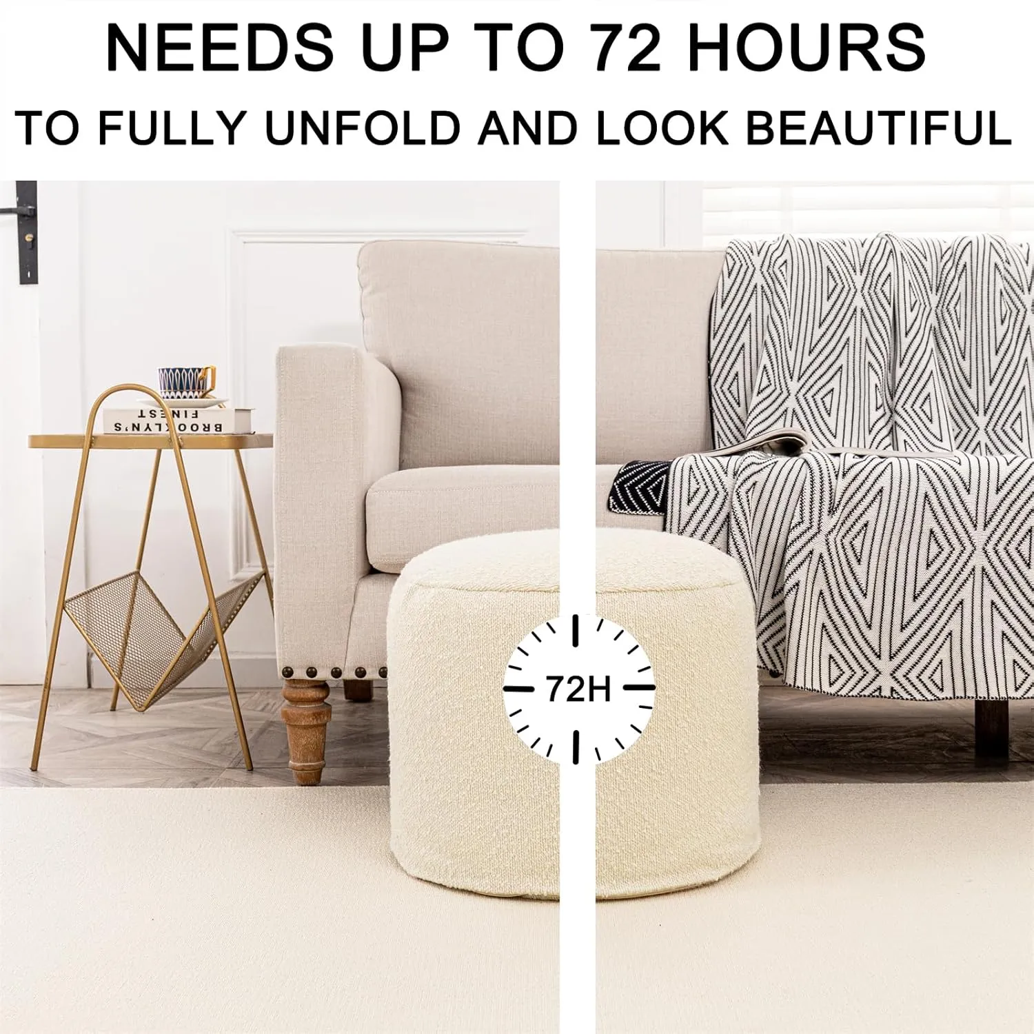 Asuprui Supportive Boucle Ottoman Foot Rest Elevate Your Living Room Decor with Lightweight Pouf Ottoman Filler and Comfort Cover Modern Foam Stuffed Poof Perfect to Rest Your Feet (Ivory)