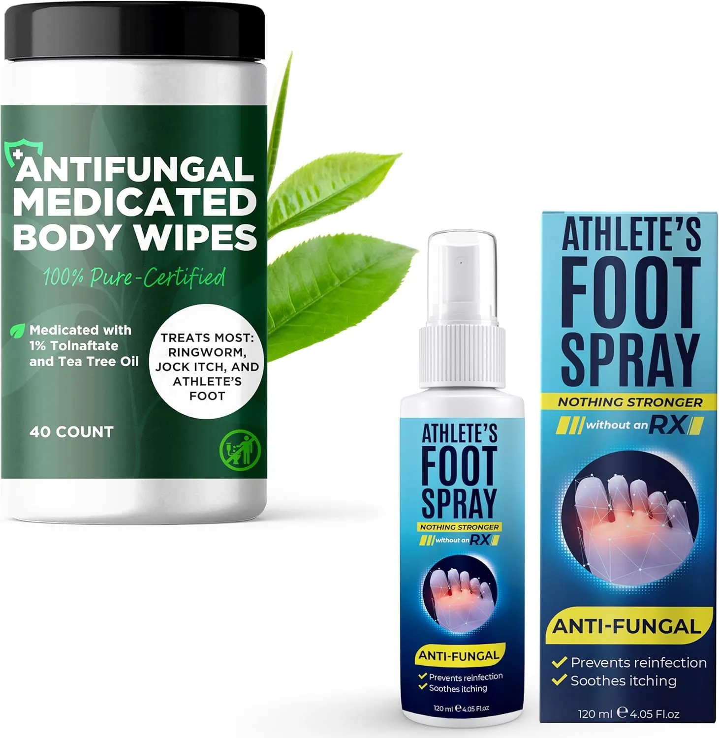 Athlete’s Foot Spray With Tea Tree Oil   Medicated Antifungal Body Wipes | Antifungal Treatment for Athlete’s Foot, Jock Itch, Ringworm | Soothes Itchy Skin on Feet, Groin & Inner Thighs | 40 Wipes  