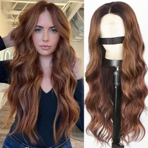 Auburn Wigs for Women, Long Wavy Womens Charming Lace Hairline Wigs 26 Inches Synthetic Natural Looking Heat Resistant Wig for Daily Party Use