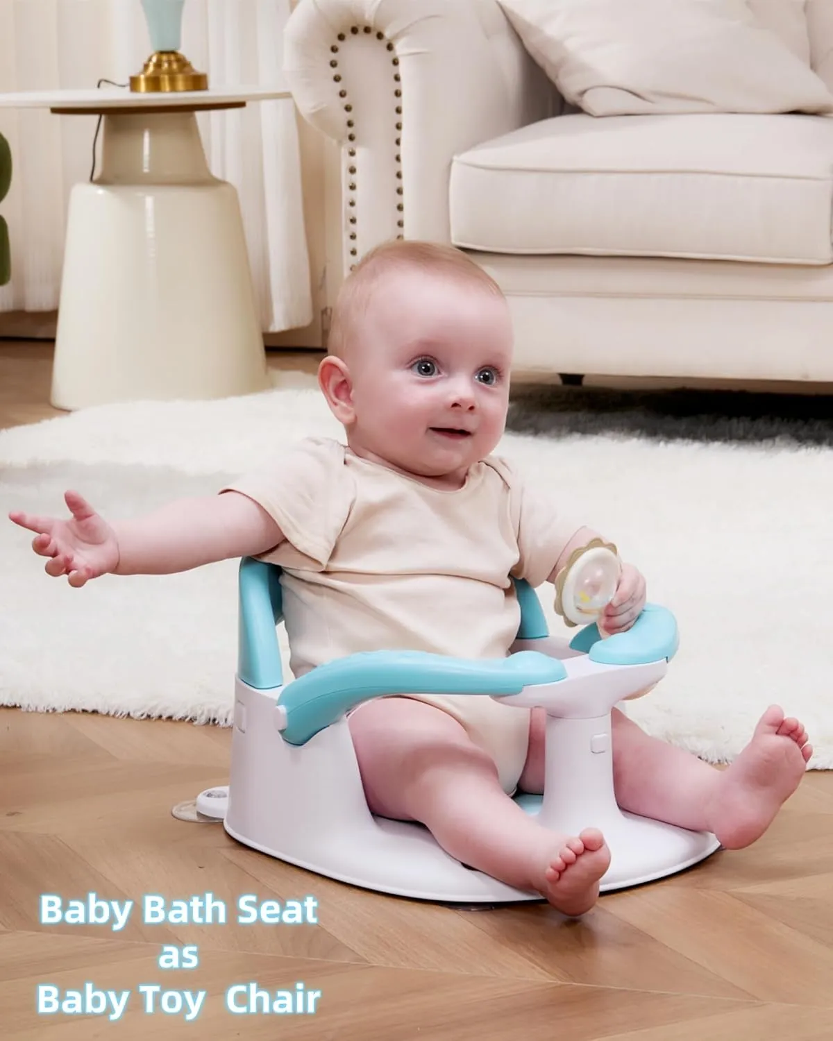Baby Bath Seat for Babies Sitting Up with Temperature Alert Soft Cushion Suction Cup,Infant Bath Seat for Baby 6 Months & Up,Baby Bath Chair Toddler Bath seat for Bathtub Tub Blue
