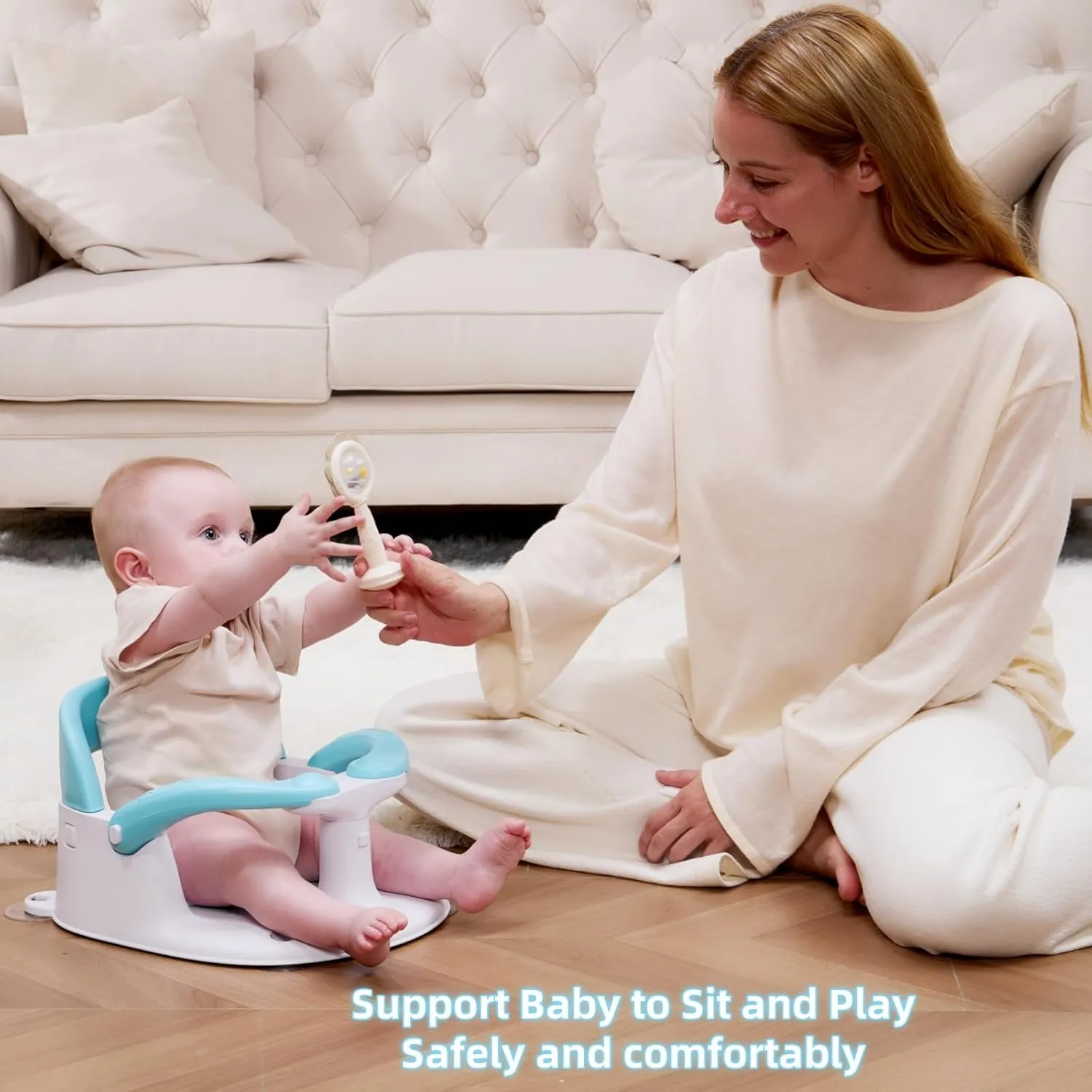 Baby Bath Seat for Babies Sitting Up with Temperature Alert Soft Cushion Suction Cup,Infant Bath Seat for Baby 6 Months & Up,Baby Bath Chair Toddler Bath seat for Bathtub Tub Blue