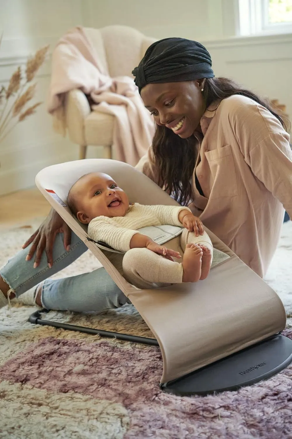 BabyBjörn Bouncer Balance Soft, Cotton/Jersey, Beige/Gray 2-in-1 Adjustable Baby Bouncer Seat and Toddler Chair, Newborn to Toddler (8-29 lbs), 4 Positions, Lightweight & Portable
