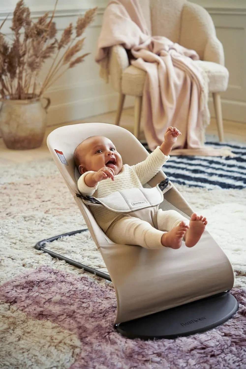 BabyBjörn Bouncer Balance Soft, Cotton/Jersey, Beige/Gray 2-in-1 Adjustable Baby Bouncer Seat and Toddler Chair, Newborn to Toddler (8-29 lbs), 4 Positions, Lightweight & Portable