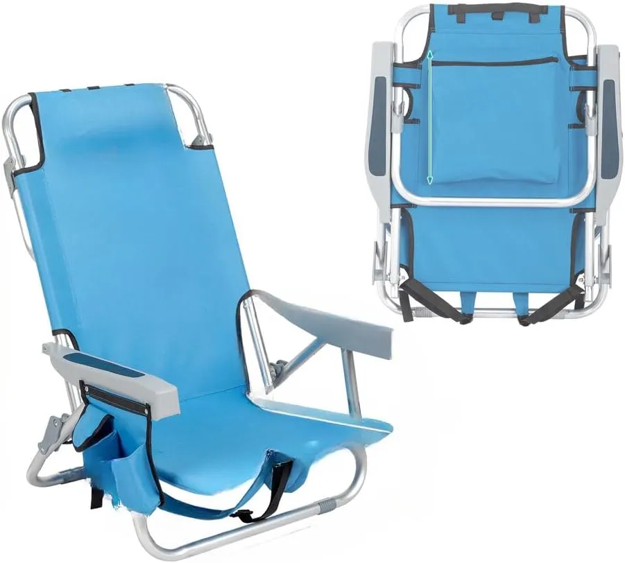 Backpack Beach Camping Chair Sleep Bed, Folding Heavy Duty, Aluminum