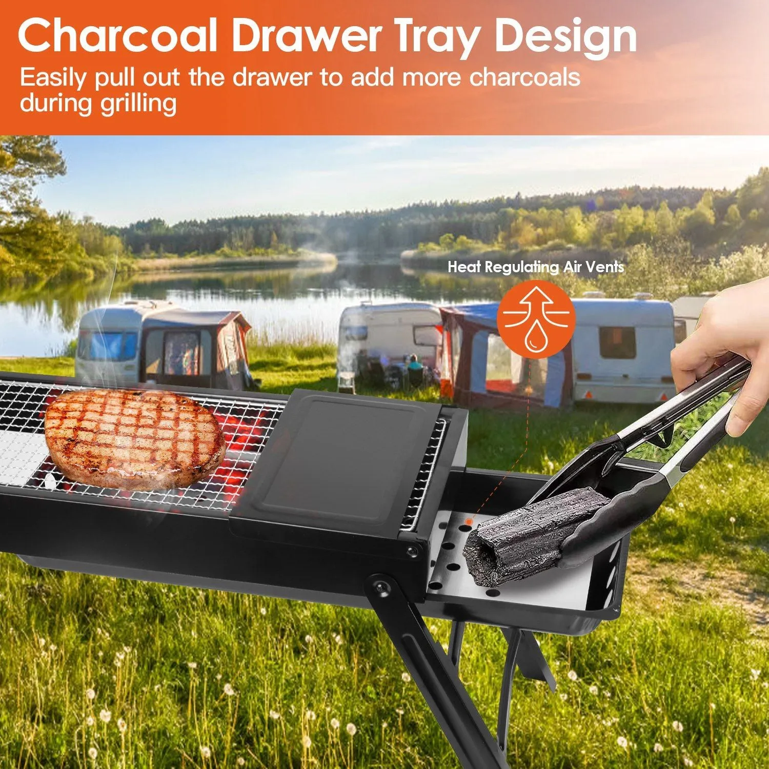 Backyard Picnic BBQ Shelf Camping Net Easy Localized shipping Limited-time offer Grill Folding Steel Stainless Outdoor Party Charcoal with for Setup Grill