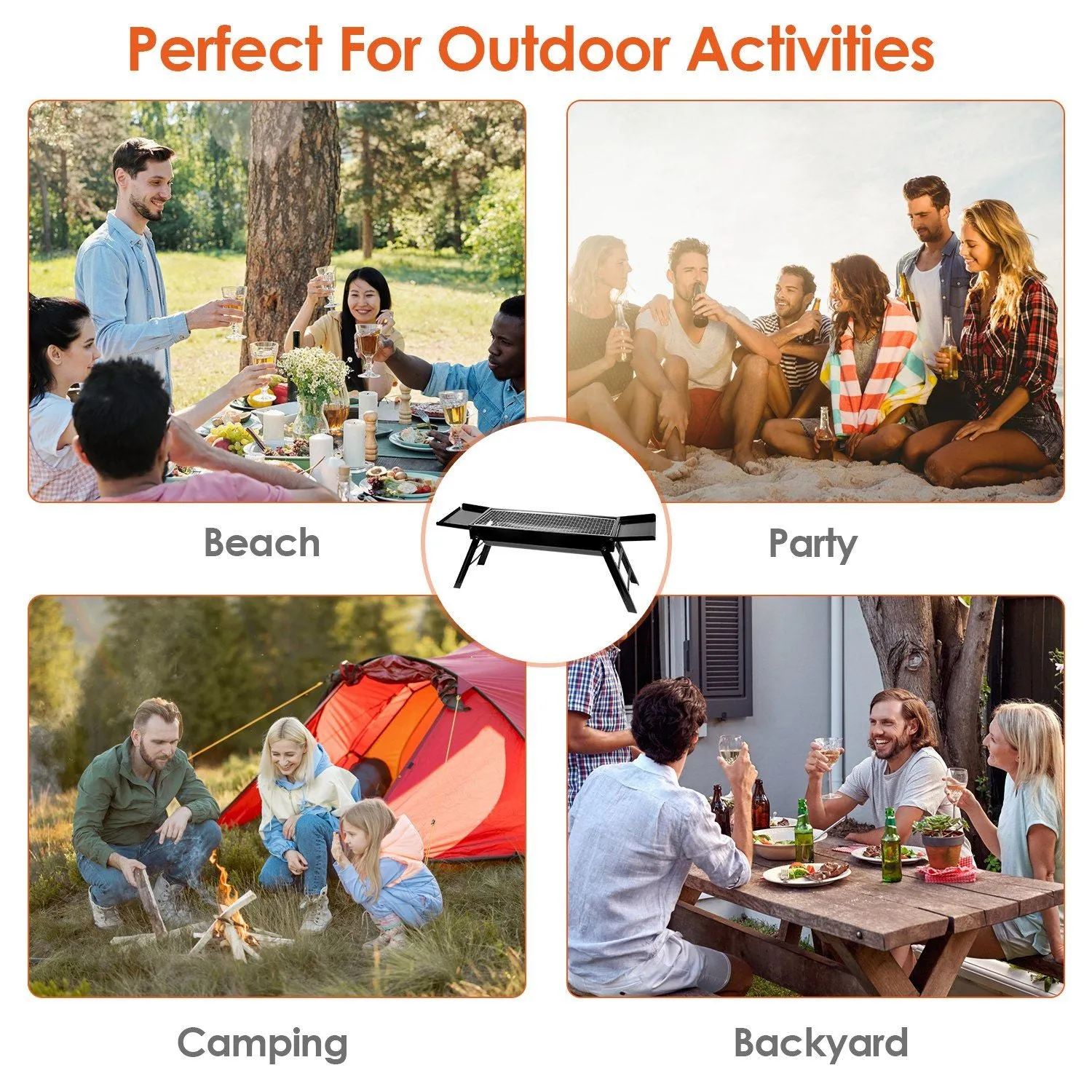 Backyard Picnic BBQ Shelf Camping Net Easy Localized shipping Limited-time offer Grill Folding Steel Stainless Outdoor Party Charcoal with for Setup Grill