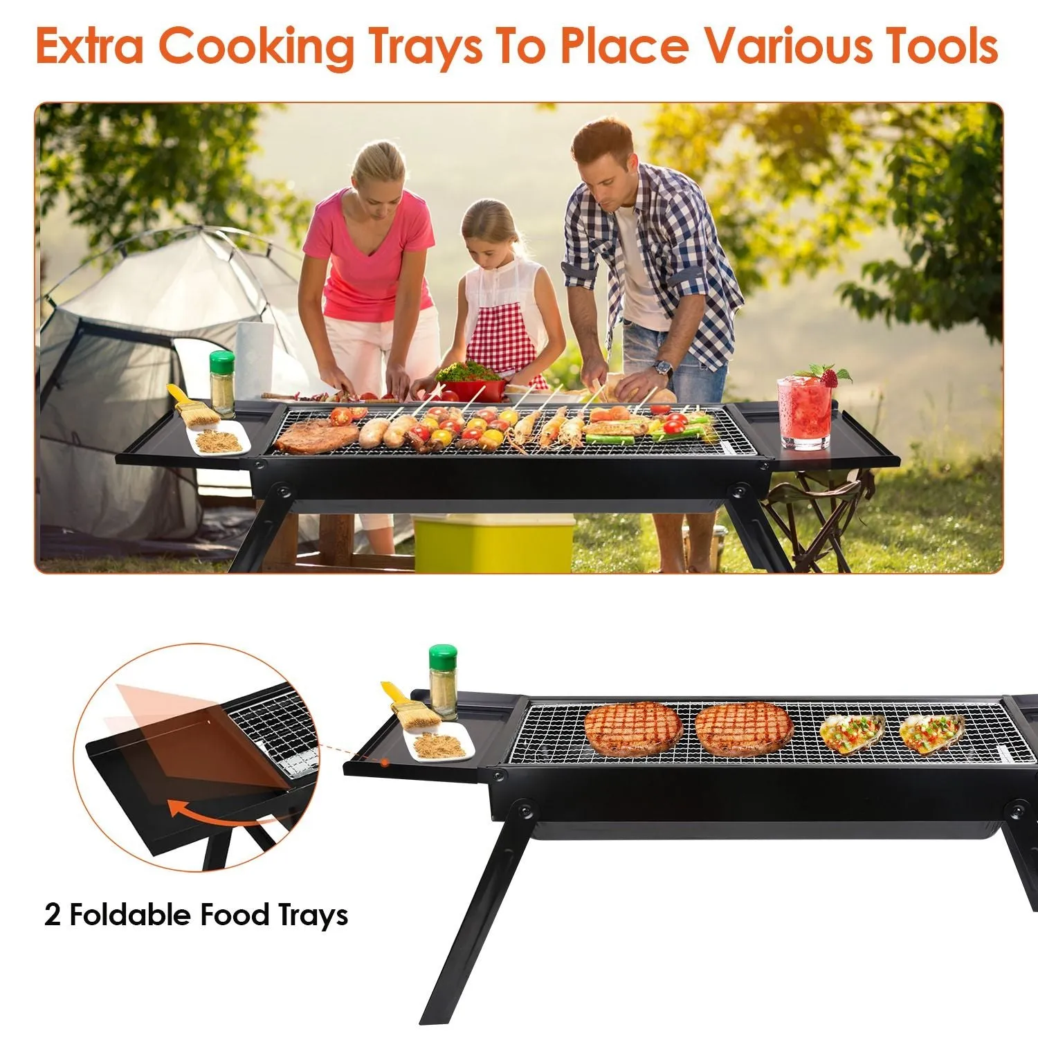 Backyard Picnic BBQ Shelf Camping Net Easy Localized shipping Limited-time offer Grill Folding Steel Stainless Outdoor Party Charcoal with for Setup Grill