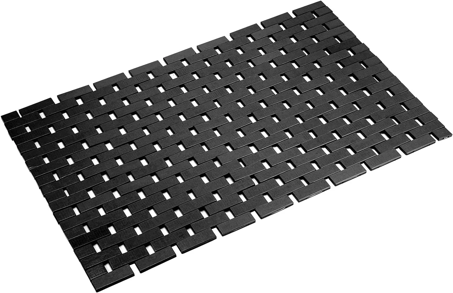 Bamboo Bath Mat Bathroom Rugs Floor Wood Shower Bathtub Waterproof Non Slip Accessories 16x24 Inch Easy to Clean,Black,1 pc
