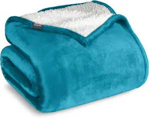 Bare Home Sherpa Fleece Blanket - Twin/Twin Extra Long - Blanket for Bed, Sofa, Couch, Camping, Travel, and Gifts - Warm & Lightweight - Fluffy & Soft - Reversible (Twin/Twin XL, Caribbean Sea)