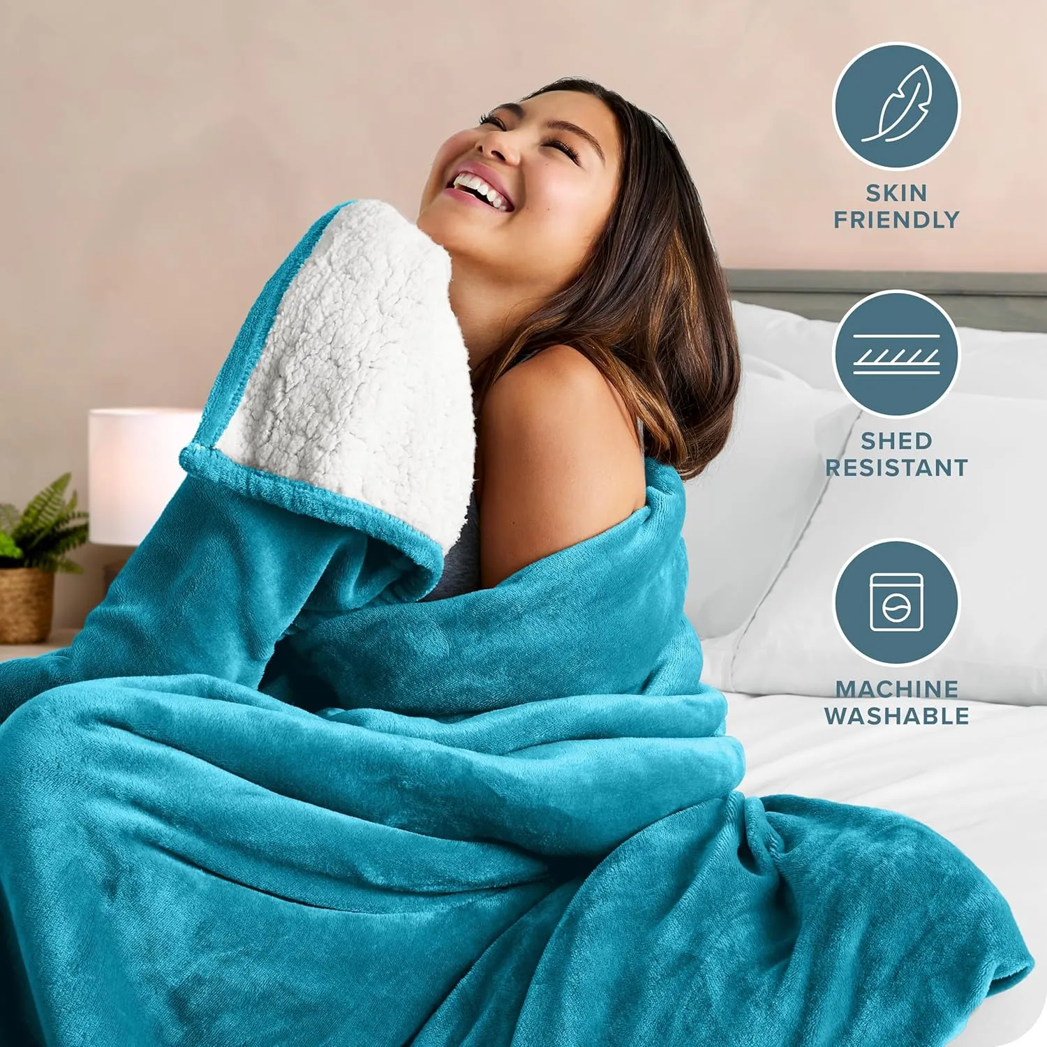 Bare Home Sherpa Fleece Blanket - Twin/Twin Extra Long - Blanket for Bed, Sofa, Couch, Camping, Travel, and Gifts - Warm & Lightweight - Fluffy & Soft - Reversible (Twin/Twin XL, Caribbean Sea)
