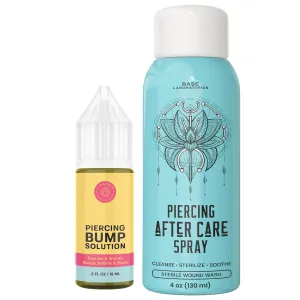 BASE LABORATORIES Piercing Aftercare Kit: Keloid & Piercing Bump Solution Oil(15ml)   Piercing Aftercare Spray (4oz) - for Keloid Bump Removal & Cleansing Soothing Piercings Before & After