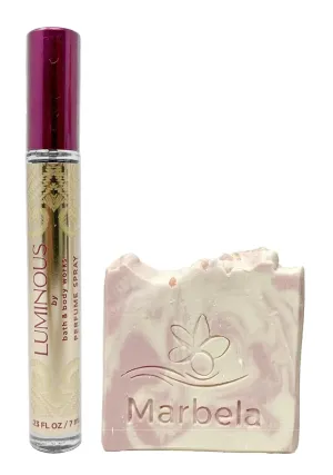 Bath & Body Works Luminous Mini Perfume Spray with a Himalayan salts Spring Sample Soap.