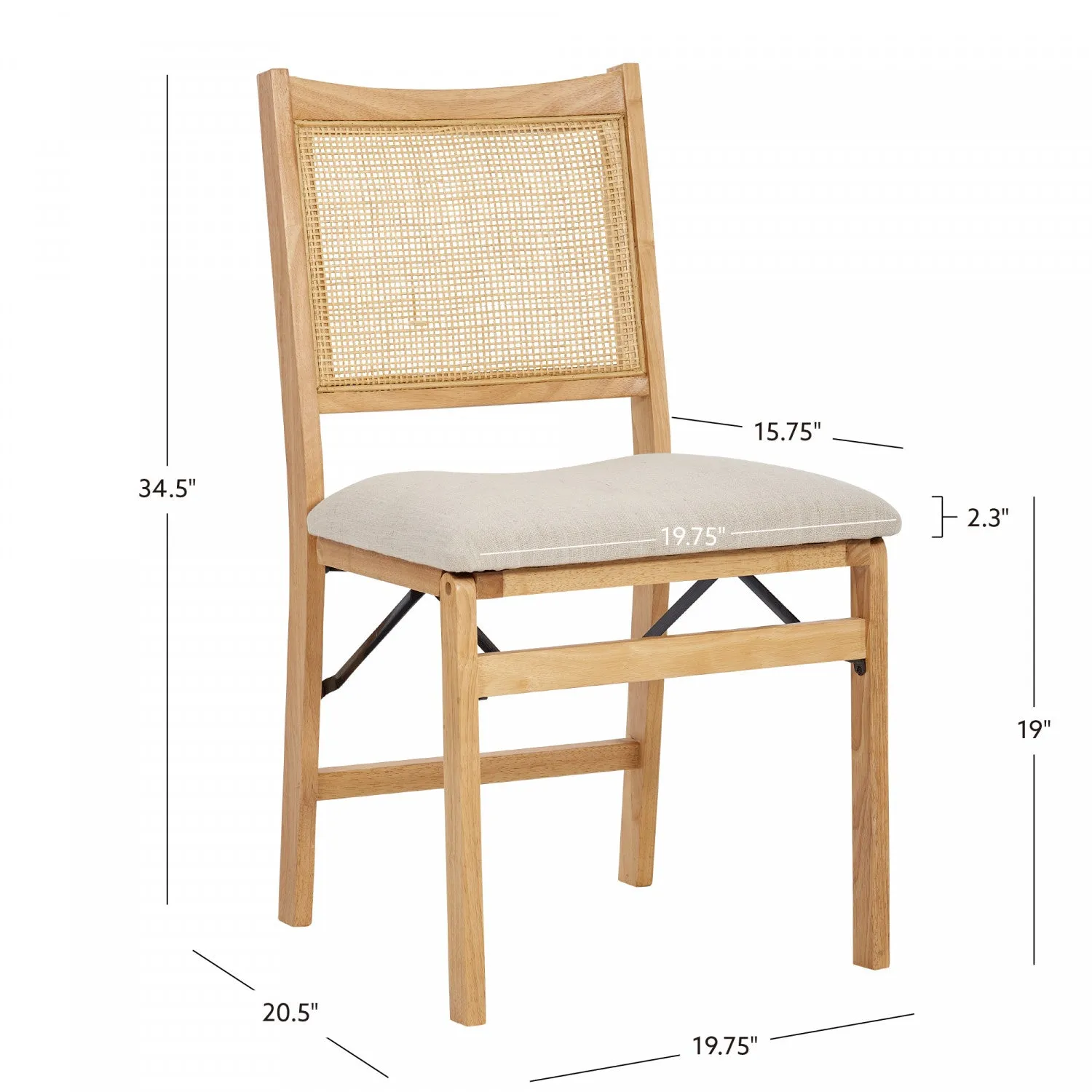 Bauer Fabric Cane Folding Dining Chair - Natural|Chaise de salle à manger pliante Bauer en tissu et en cannage - naturelle