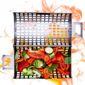 BBQ Dragon Rolling Grill Basket – Large Stainless Steel with Snap-Close Lid, Dishwasher Safe for Vegetables, Fish, and Meat