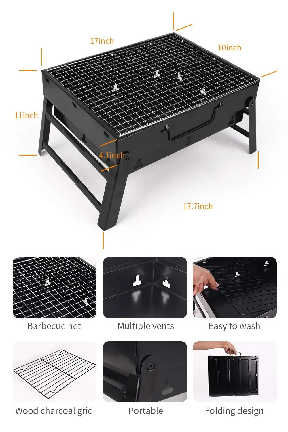 BBQ Foldable Portable Stainless Steel Charcoal Grill