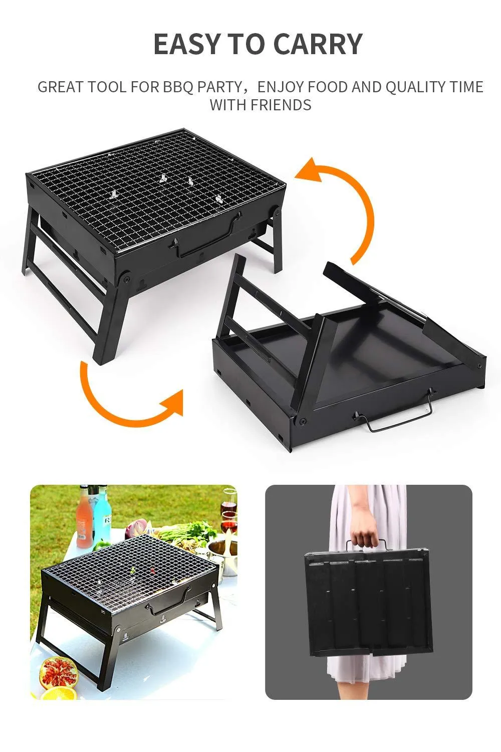 BBQ Foldable Portable Stainless Steel Charcoal Grill