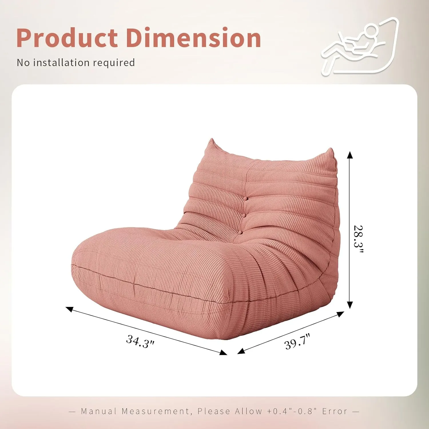 Bean Bag Chair Sofa Fireside Big Sack BeanBag Lounger Couch for Adults Corduroy Cozy Lazy Floor Sofa Memory Foam Chair for Home, Apartment and Gaming Venue,Pink