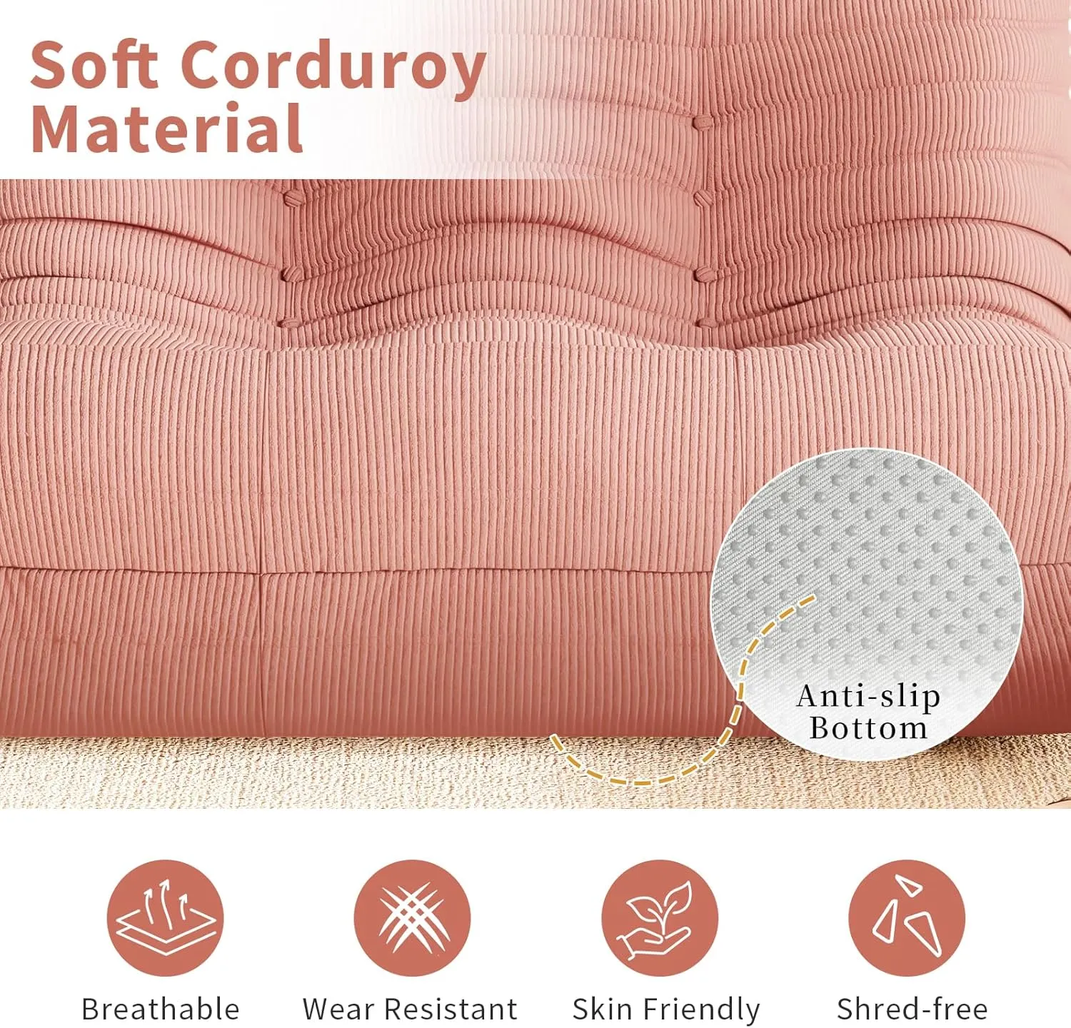 Bean Bag Chair Sofa Fireside Big Sack BeanBag Lounger Couch for Adults Corduroy Cozy Lazy Floor Sofa Memory Foam Chair for Home, Apartment and Gaming Venue,Pink