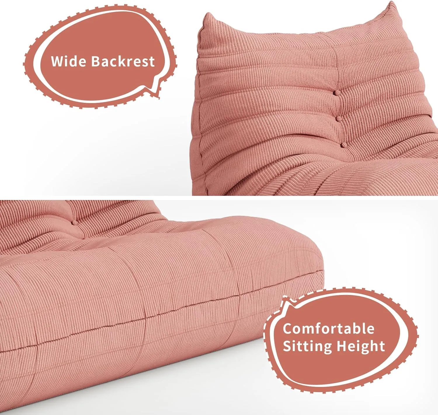 Bean Bag Chair Sofa Fireside Big Sack BeanBag Lounger Couch for Adults Corduroy Cozy Lazy Floor Sofa Memory Foam Chair for Home, Apartment and Gaming Venue,Pink