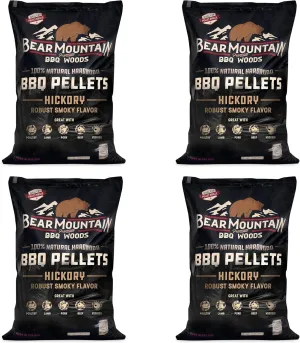 Bear Mountain FB14 Premium All Natural Low Moisture Hardwood Smoky Hickory BBQ Smoker Pellets for Outdoor Grilling, 40 Pound Bag (4 Pack)
