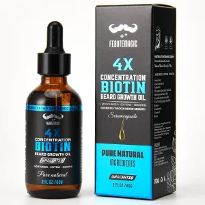 Beard Oil for Men – Unscented Biotin Beard Serum with Castor, Grape Seed & Vitamin B5 – Moisturizes & Promotes Growth – Unique Gifts for Father's Day, Birthday & Christmas – 2 oz