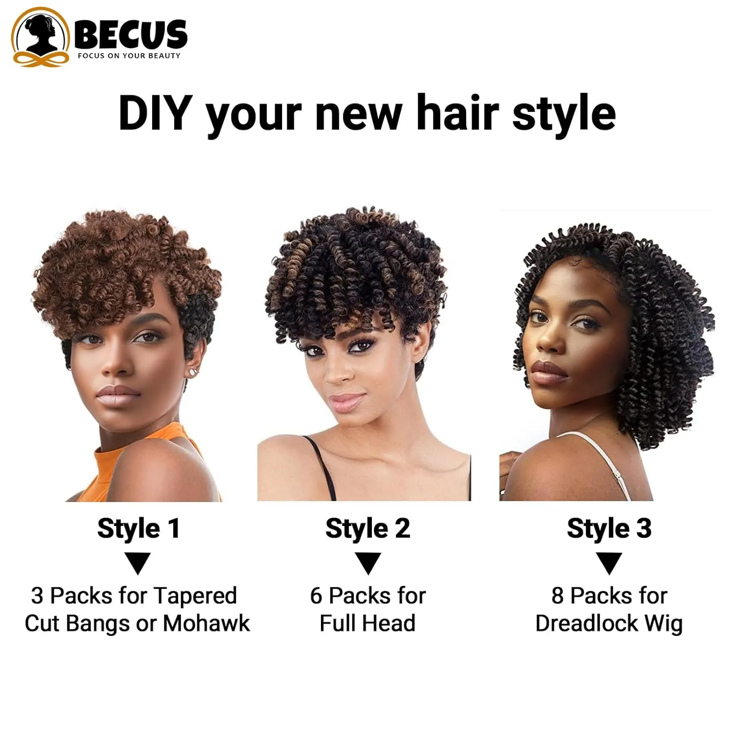 BECUS 5Packs 20 Roots/pack 10inches Short Natural Black (12mm) Crochet Braids Hair Afro Bouncy Wave Synthetic Hair Extensions
