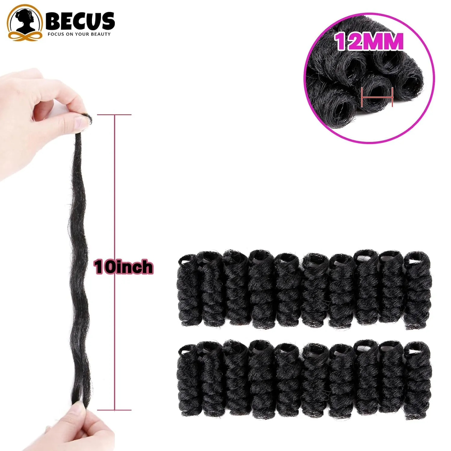 BECUS 5Packs 20 Roots/pack 10inches Short Natural Black (12mm) Crochet Braids Hair Afro Bouncy Wave Synthetic Hair Extensions