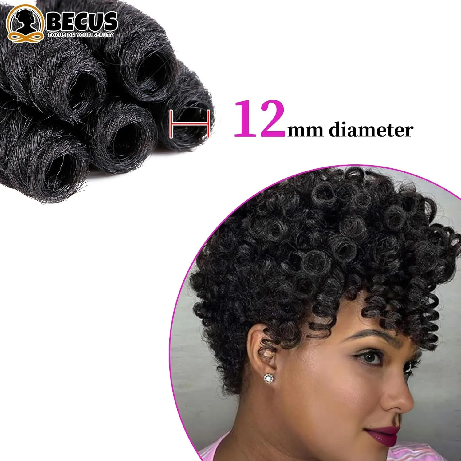 BECUS 5Packs 20 Roots/pack 10inches Short Natural Black (12mm) Crochet Braids Hair Afro Bouncy Wave Synthetic Hair Extensions