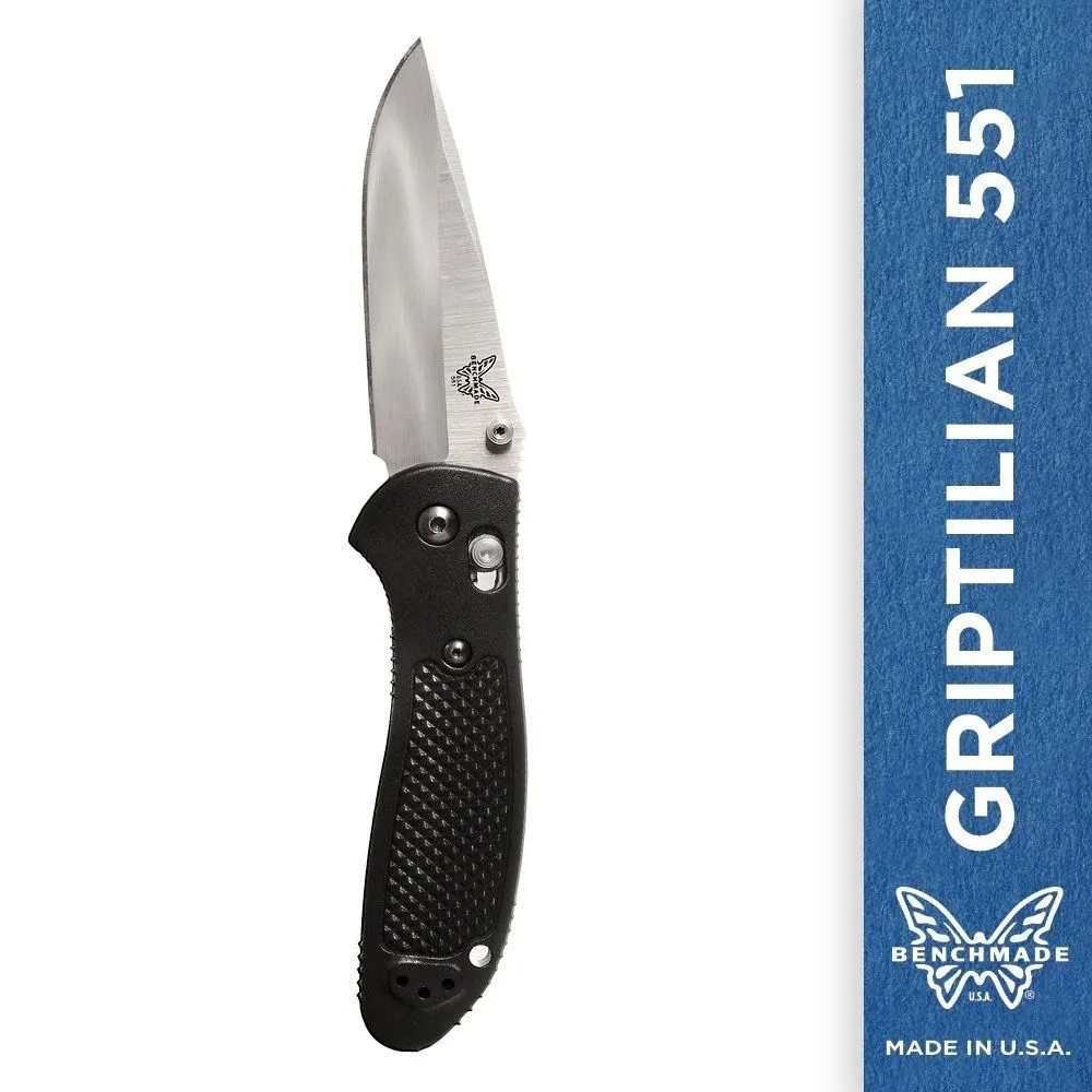 Benchmade 551 Griptilian Plain Drop-Point Satin Finish Knife Black Nylon Handle