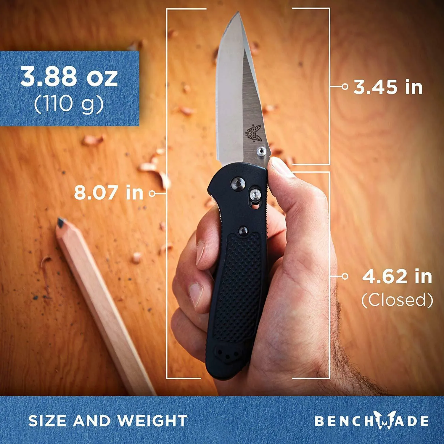 Benchmade 551 Griptilian Plain Drop-Point Satin Finish Knife Black Nylon Handle