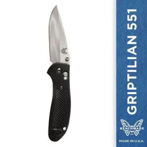 Benchmade 551 Griptilian Plain Drop-Point Satin Finish Knife Black Nylon Handle