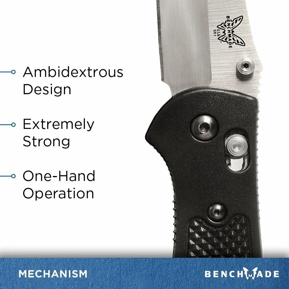 Benchmade 551 Griptilian Plain Drop-Point Satin Finish Knife Black Nylon Handle