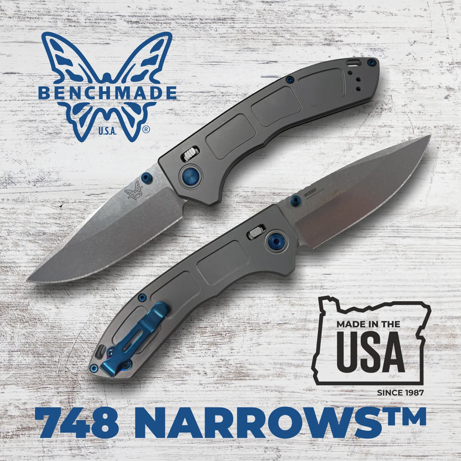 Benchmade 748 Narrows Titanium M390 3.43" Drop Point Plain Edge Pocket Knife