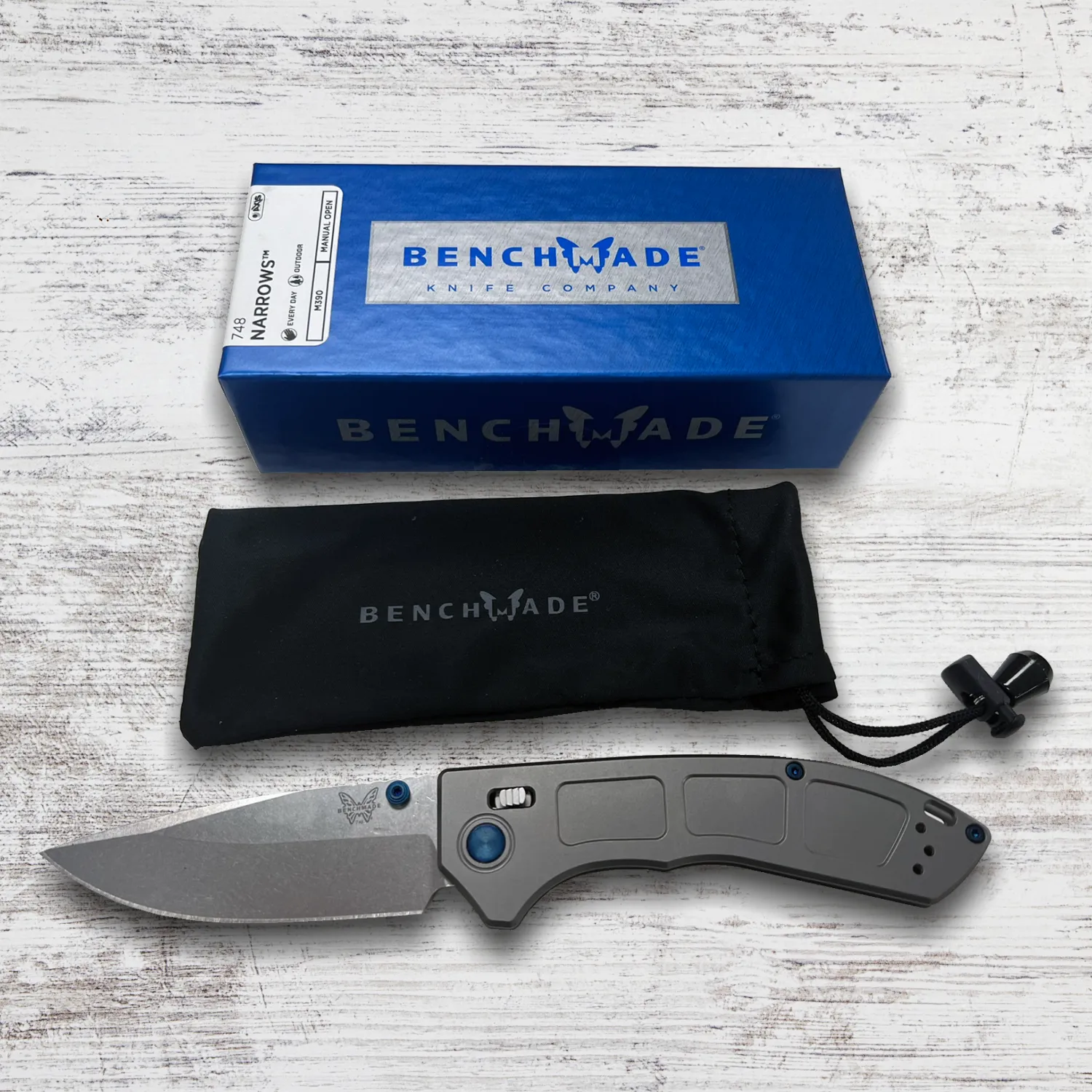Benchmade 748 Narrows Titanium M390 3.43" Drop Point Plain Edge Pocket Knife