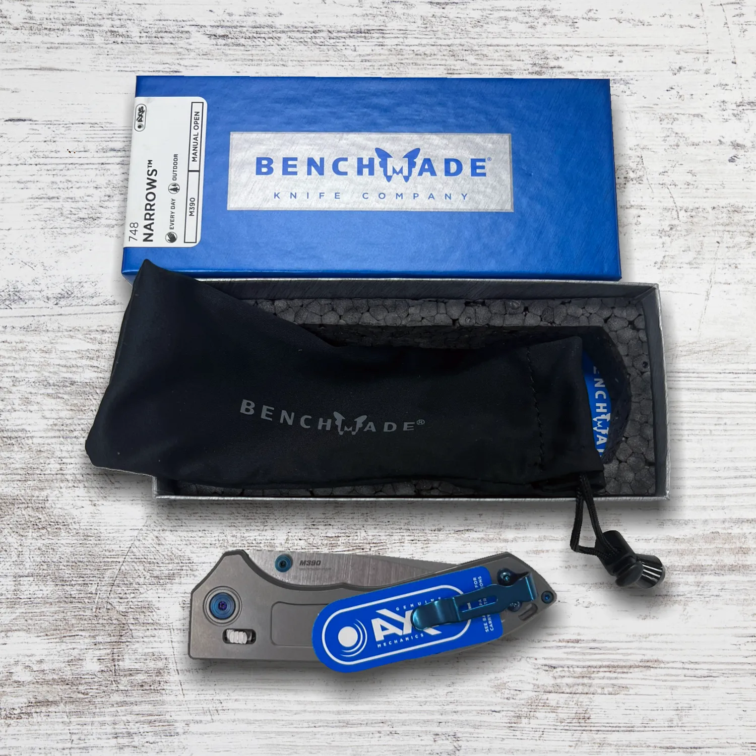 Benchmade 748 Narrows Titanium M390 3.43" Drop Point Plain Edge Pocket Knife