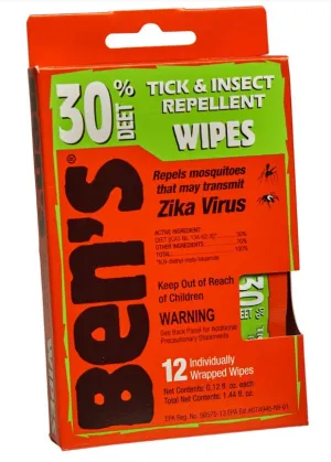 Ben's 30 Deet Tick & Insect Repellent Wipes