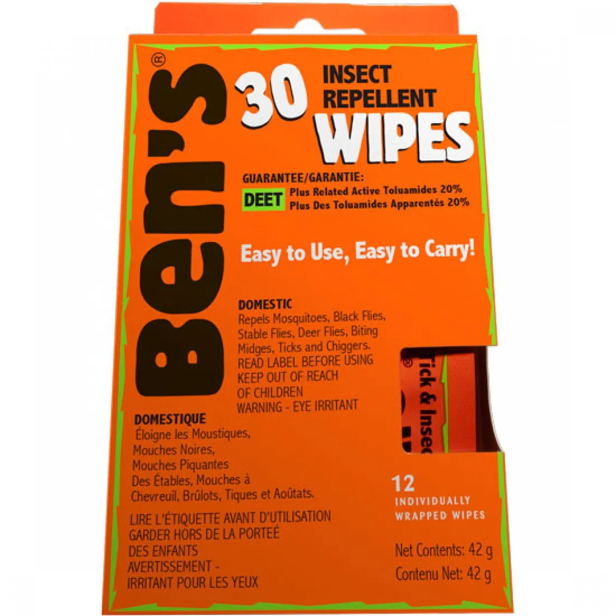 Ben's® 30 Tick & Insect Repellent Wipes 12/box
