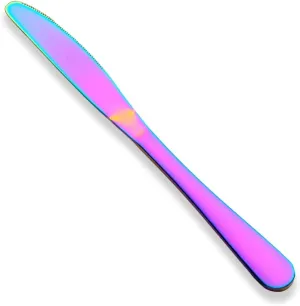 Berglander Rainbow Dinner Knives Set Of 12, Stainless Steel Titanium Plating Shiny Colorful Dinner Knife, Mutil Color Butter Knife Spreader Table Knives Sturdy And Dishwasher Safe