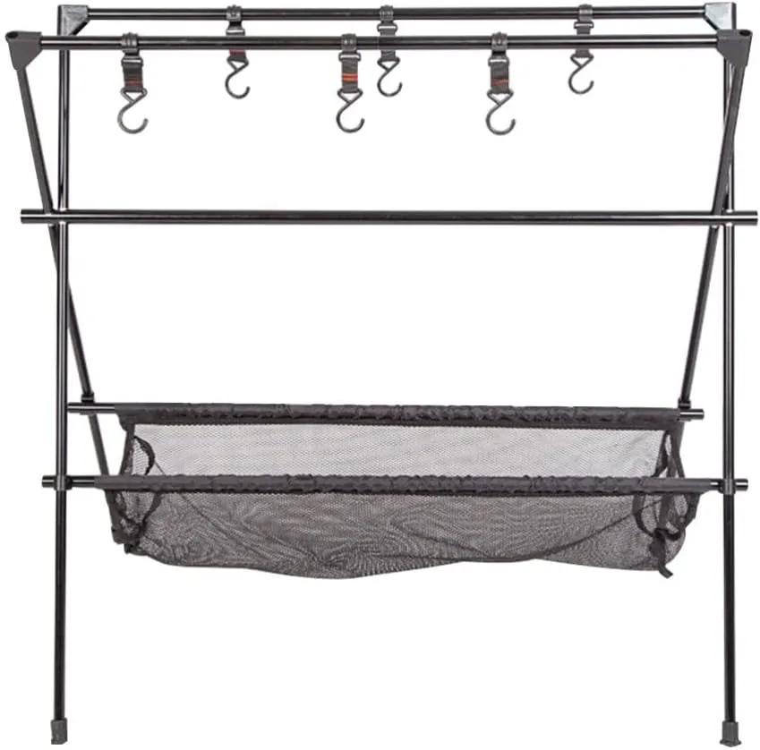 BESPORTBLE 1set Camping Tripod Grill Rack Foldable Hanging Stand for Outdoor Cooking Storage Shelf Easy to Install Keeps Kitchen Utensils Off The Ground for Picnics and Bbqs