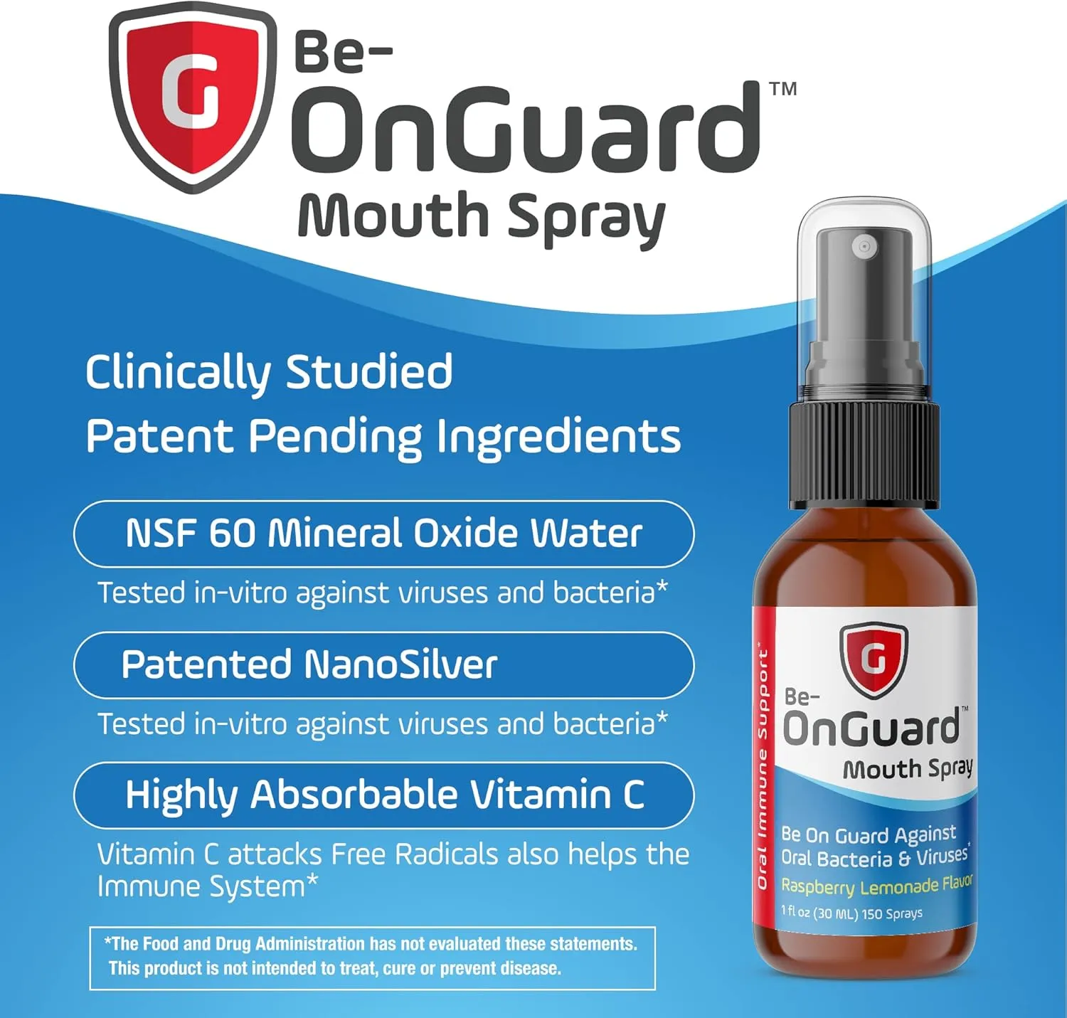 Best365Labs Mouth Spray | Supports Oral Hygiene & Fresh Breath | Nano Silver & C Complex | Convenient Travel Size | Raspberry Lemonade Flavor | 150 Sprays