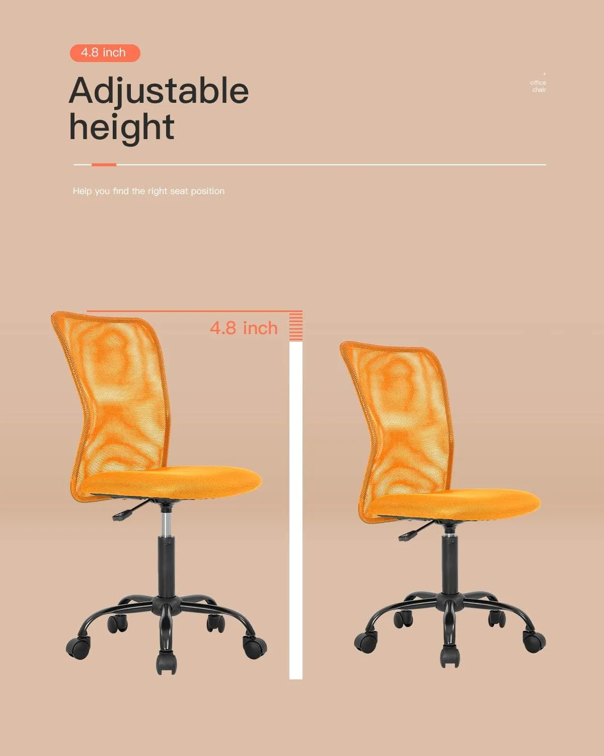 BestOffice Ergonomic Office Chair Desk Chair Mesh Computer Chair Armless Back Support Modern Executive Rolling Swivel Chair with Lumbar Support (Orange)