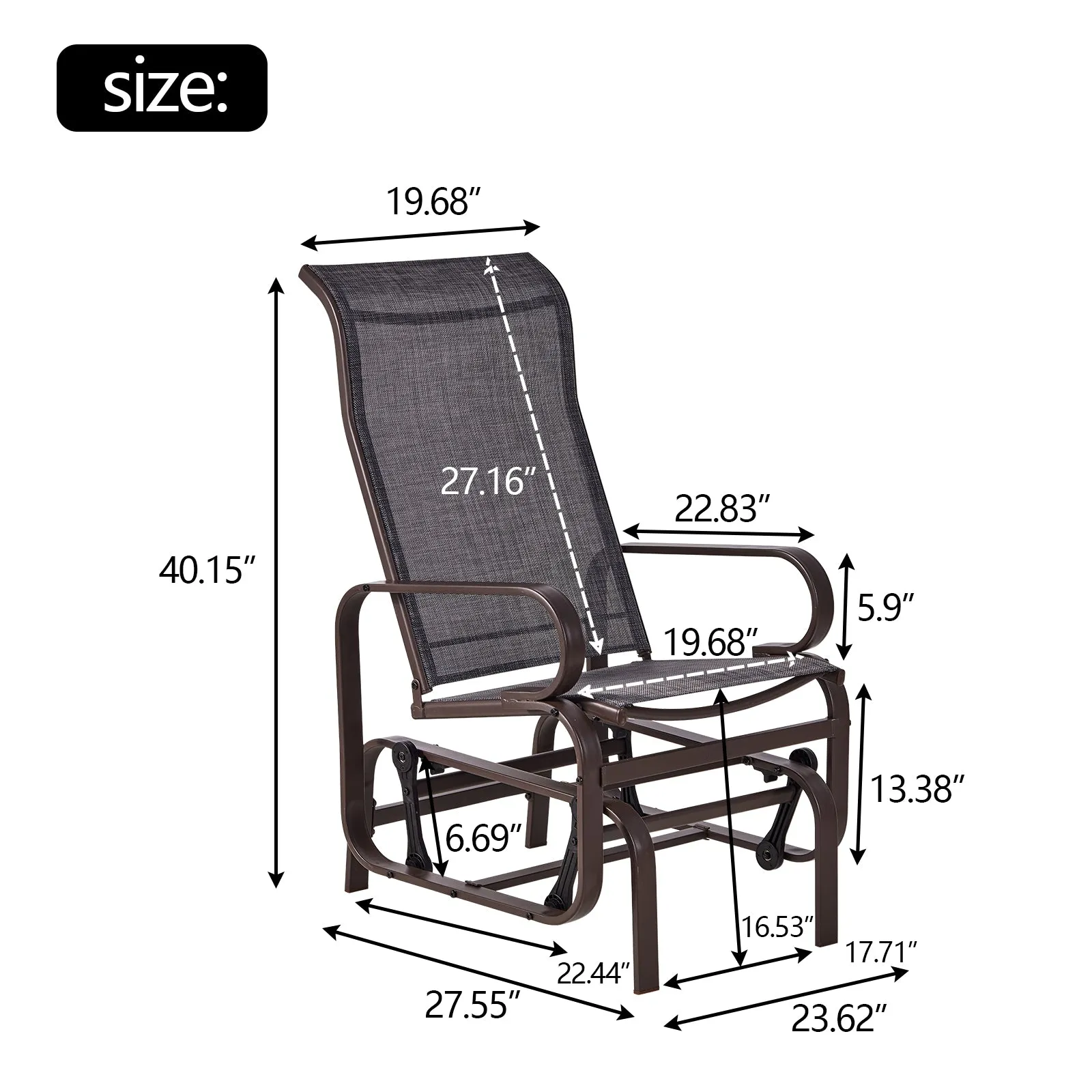 BIGTREE Outdoor Swing Glider Chair,Rocker Patio Chair, Glider Rocker Chair w/Stable Steel Frame & Breathable Mesh for Garden, Porch Patio & Backyard (Single Chair)