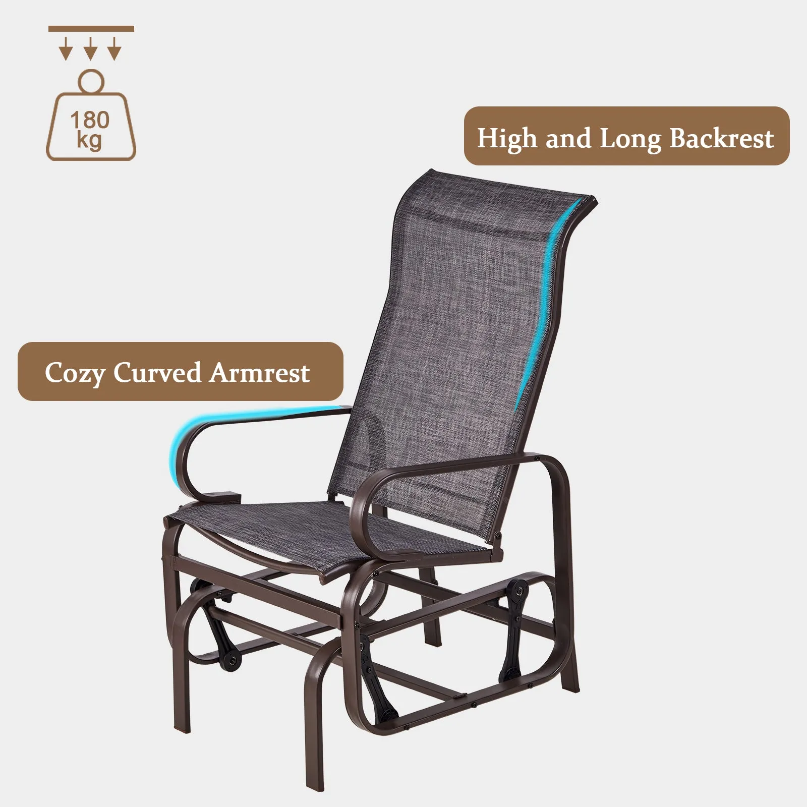 BIGTREE Outdoor Swing Glider Chair,Rocker Patio Chair, Glider Rocker Chair w/Stable Steel Frame & Breathable Mesh for Garden, Porch Patio & Backyard (Single Chair)