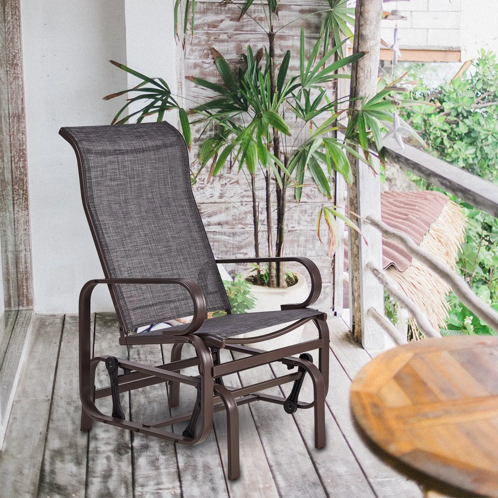 BIGTREE Outdoor Swing Glider Chair,Rocker Patio Chair, Glider Rocker Chair w/Stable Steel Frame & Breathable Mesh for Garden, Porch Patio & Backyard (Single Chair)