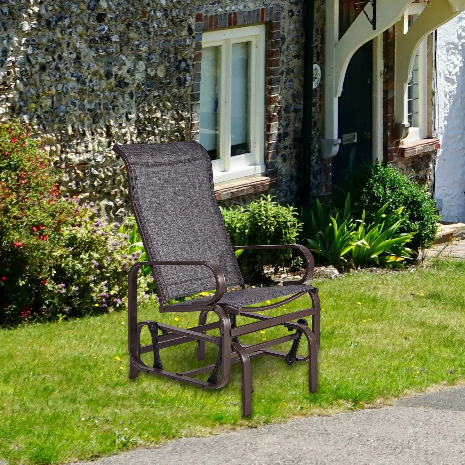 BIGTREE Outdoor Swing Glider Chair,Rocker Patio Chair, Glider Rocker Chair w/Stable Steel Frame & Breathable Mesh for Garden, Porch Patio & Backyard (Single Chair)