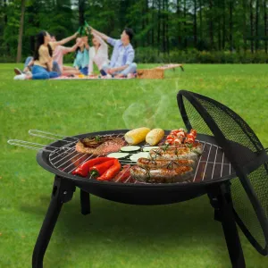 Bigzzia Fire Pit BBQ Camping Portable Charcoal Barbecue With Poker for Garden Outdoor Picnics